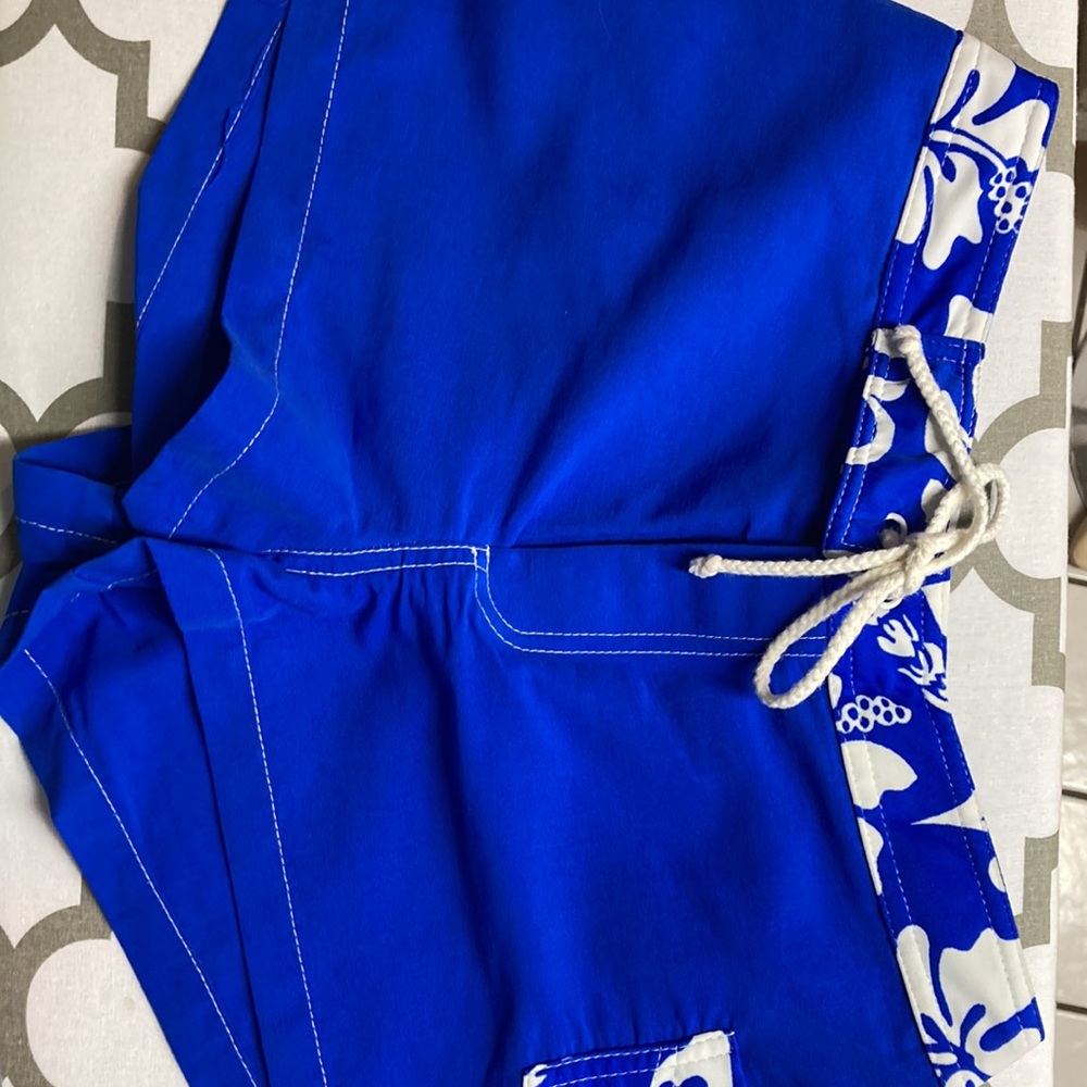 NST Blue Women's Swim Shorts with Floral Trim